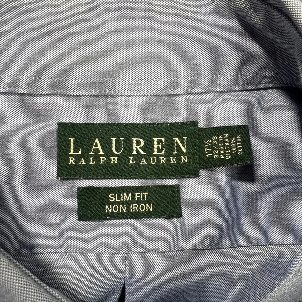 Lauren Ralph Lauren Men's‎ 17.5 32/33 Slim Fit Non Iron Button Down Shirt Blue